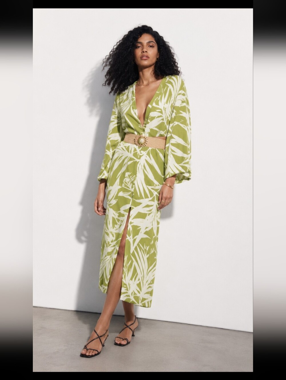 Zara Green and White Palm-Print Dress